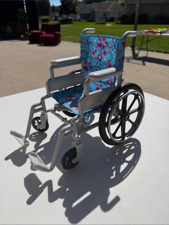 Our Generation Other - White Frame Doll Wheelchair with Blue Heart Patterned Seat - Kids Toy